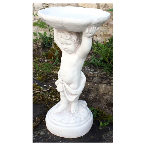 Stone Effect Cherub Bird Feeder Or Bird Bath