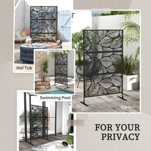 Outsunny 6.5FT Metal Outdoor Privacy Screen Panel with Stand, Leaf Style