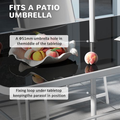 Outsunny 8 Pcs Garden Table and Chairs with Parasol Tempered Glass Top Grey