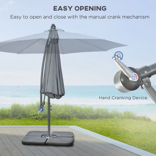 Outsunny 3(m) Banana Parasol Cantilever Umbrella Garden w/ Base Weights, Grey