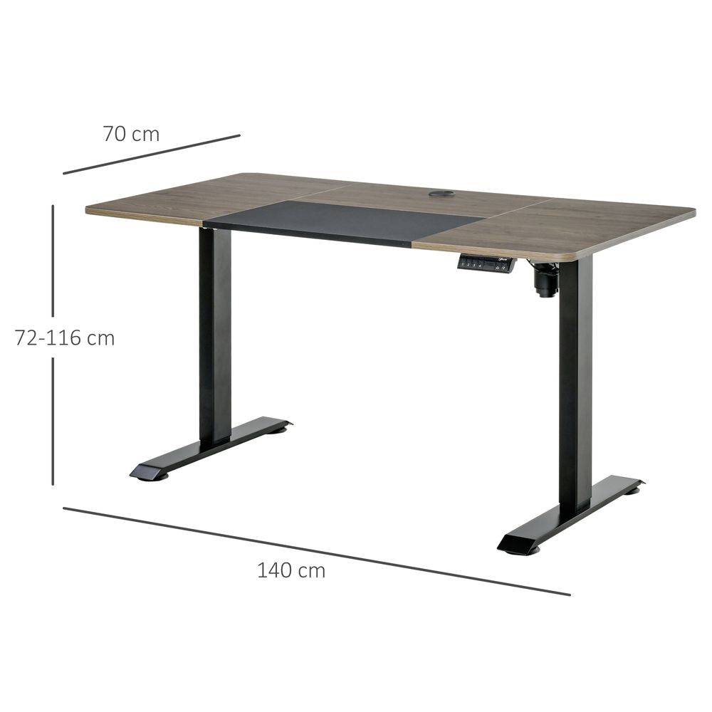 Vinsetto Electric Standing Desk, 140 x 70cm Height Adjustable Sit Stand Desk with 4 Memory Smart Panel, Stand Up Desk for Home Office, Black and Teak
