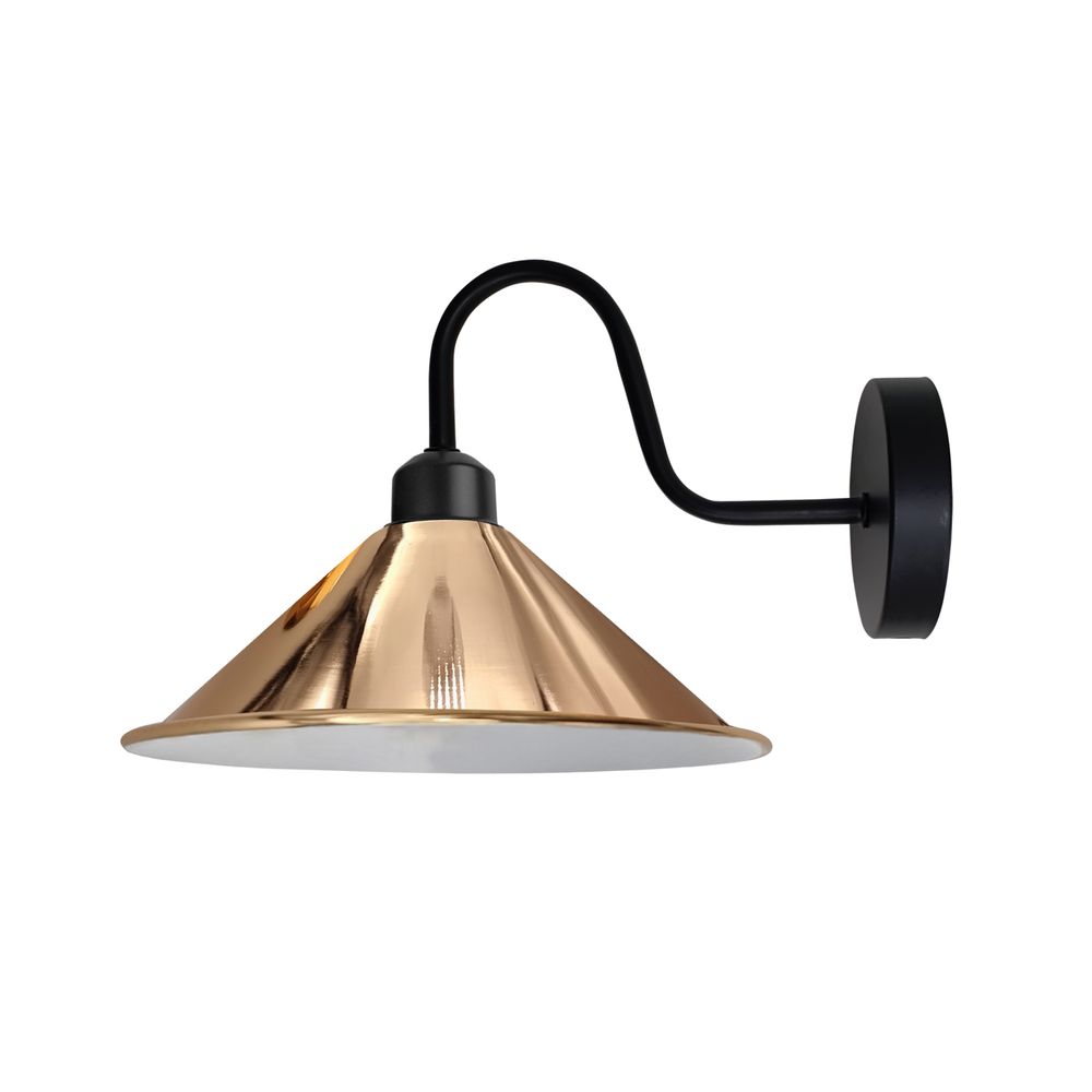 Rose Gold Wall Light Fixture,Black Wall Sconce E27 Base Socket Screw Type Wall Mounted Swan Neck Cone Shape Shade
