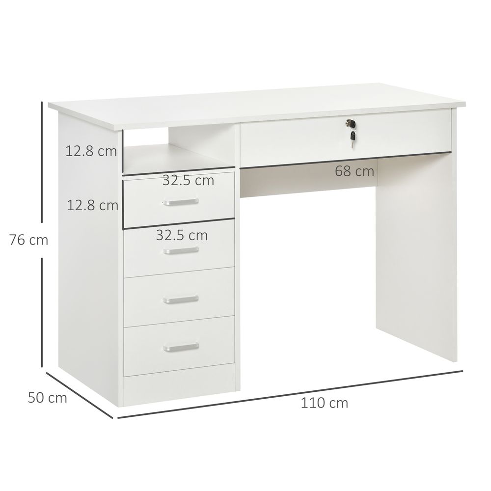 HOMCOM Computer Desk, Home Office Desk with Lockable Drawer, Storage Shelf for Study Bedroom, 110 x 50 x 76 cm, White