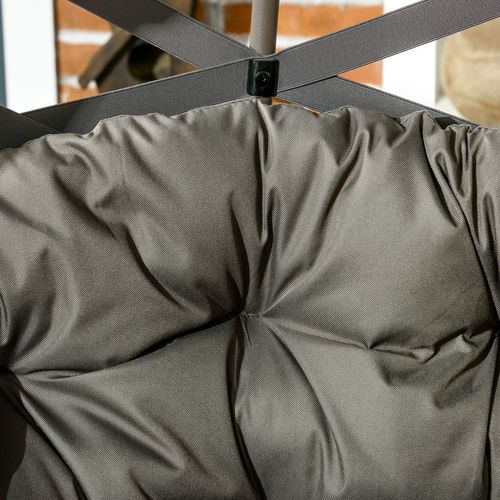 Outsunny 2 Seater Egg Chair Outdoor with Cushion, Cup Pockets - Sand Brown