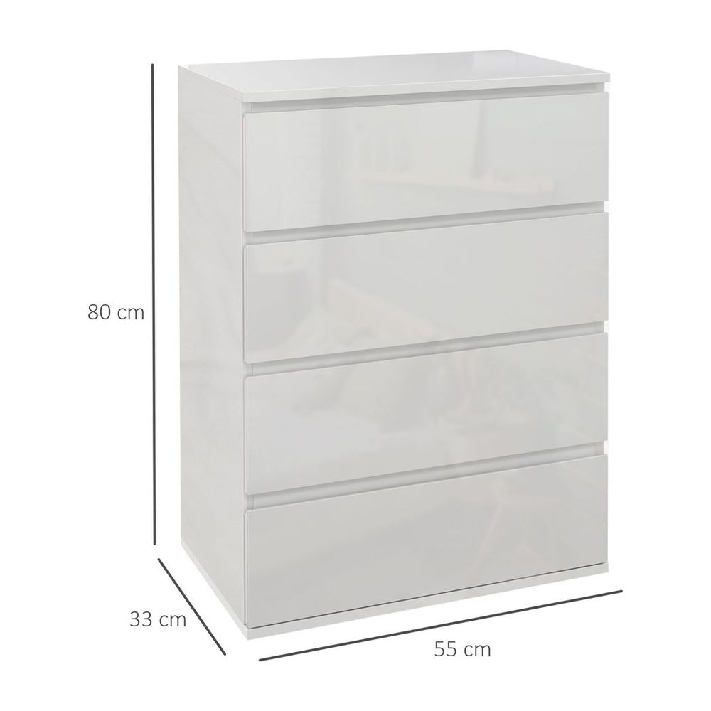 HOMCOM High Gloss 4 Drawer Dresser - Spacious, Stylish, & Organized Storage
