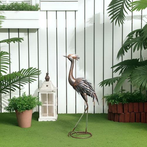 Outsunny Heron Garden Statue, Metal Garden Gift with Stakes, Silver Tone