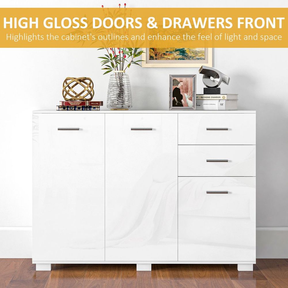 HOMCOM Modern Sideboard Kitchen Storage Cabinet with 2 Drawers and Shelves
