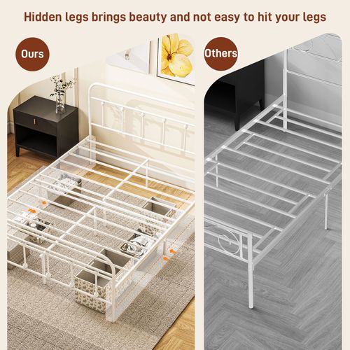 HOMCOM 4ft Metal Double Platform Bed Frame w/ Underbed Storage Headboard