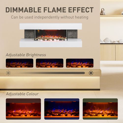 HOMCOM 2000W Wall Mounted Electric Fireplace, Freestanding, 2000W, White