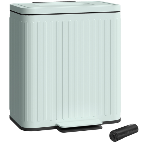 HOMCOM 2 x 20L Double Rubbish Bin, Pedal Bin with Soft-Close Lid, Green