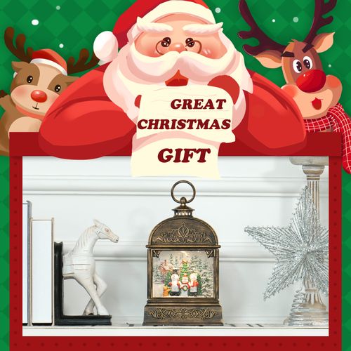 HOMCOM Christmas Snow Globe with Lights and Music for Party, Bronze Tone