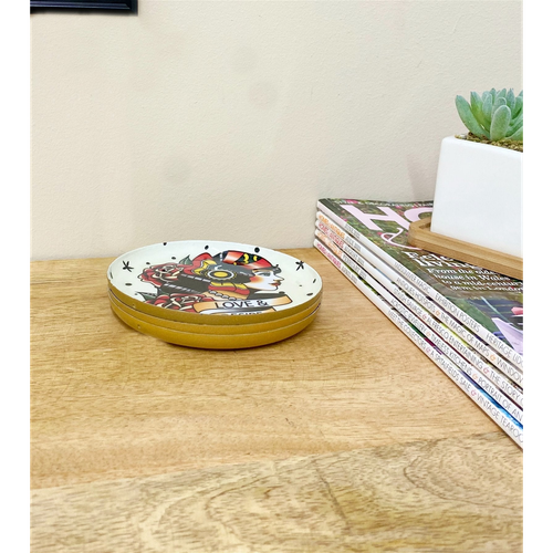 Set of Three Metal Retro Tattoo Design Coasters