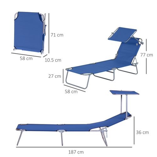 Reclining Chair Folding Lounger Seat & Sun Shade Awning Beach, Blue