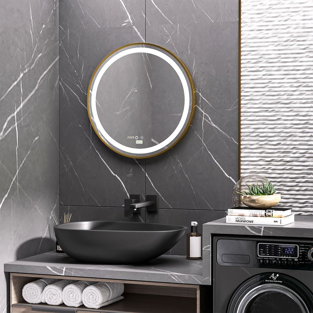 Premium LED Bathroom Mirror Wall Mounted - Round Vanity Mirror, Lights, Time Display, Adjustable Brightness - Best Quality!
