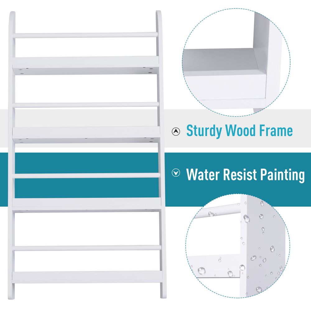 Premium MDF Wall-Mounted Magazine Shelf Rack - 4 Tiers - White