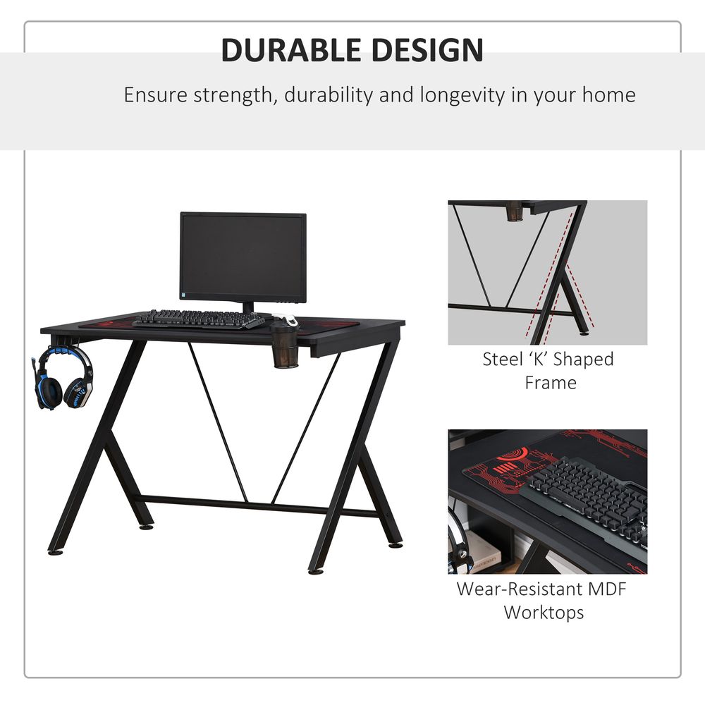 Gaming Desk Computer Table Metal Frame  Black
