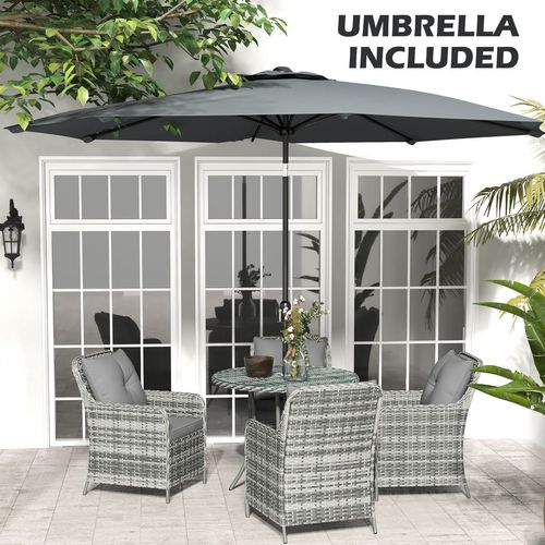 Outsunny 6 Pieces Rattan Garden Furniture with Umbrella, Cushions - Mix Grey