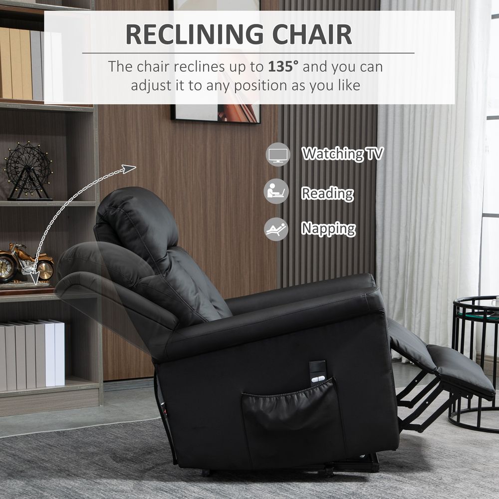 HOMCOM Lift Stand Assistance Chair Recliner Sofa PU Leather Extra Padded Design Electric Power w/Remote Black