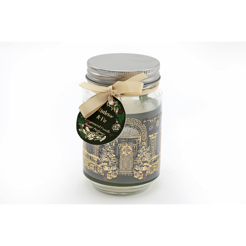 Christmas Traditional House Candle Jar Gold & Green