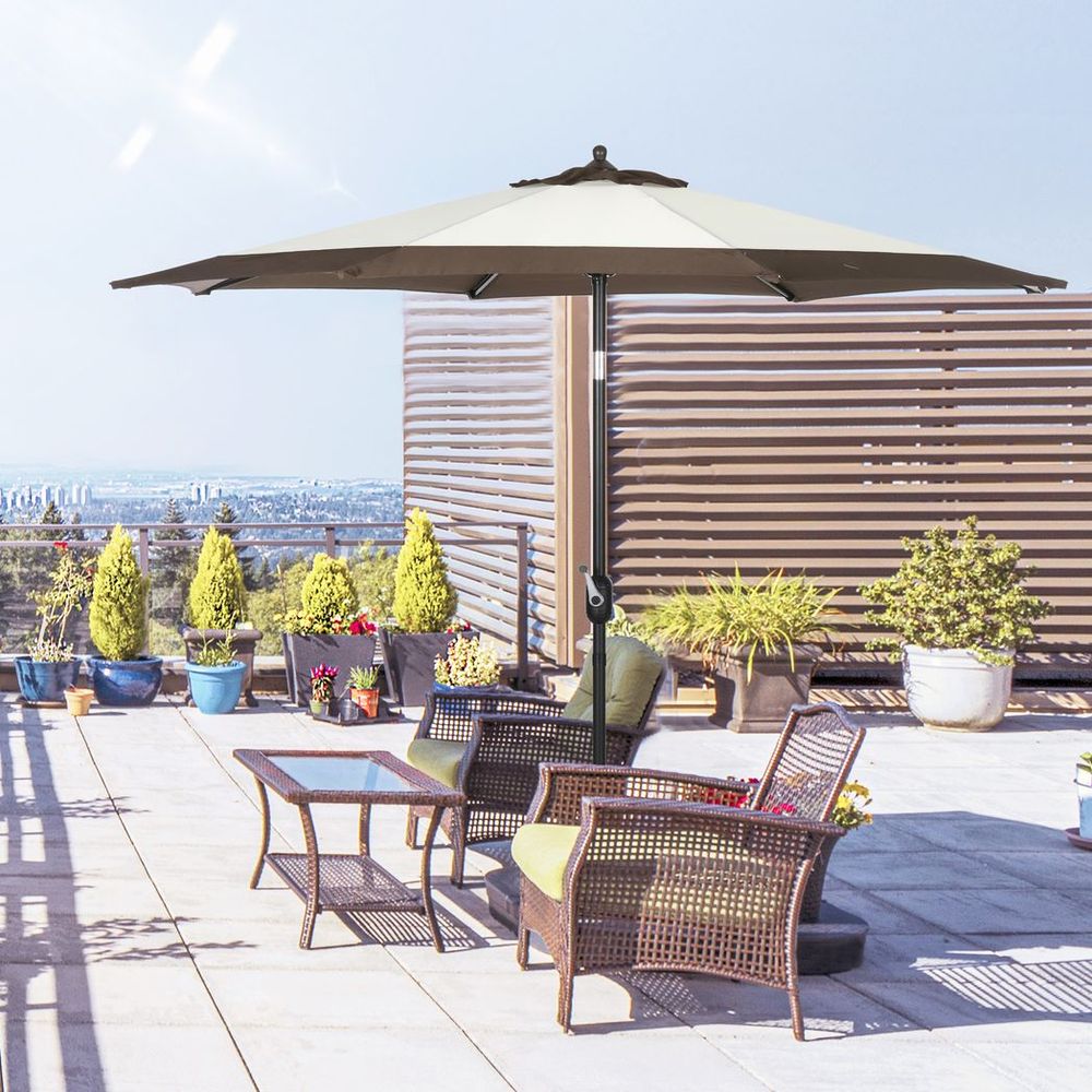Outsunny 2.7m Garden Umbrella, 8 Ribs, Tilt & Crank, High Quality