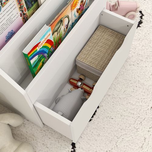 AIYAPLAY Kids Bookcase w/ 3 Tier Shelves, Drawer, for Bedroom, Nursery, White
