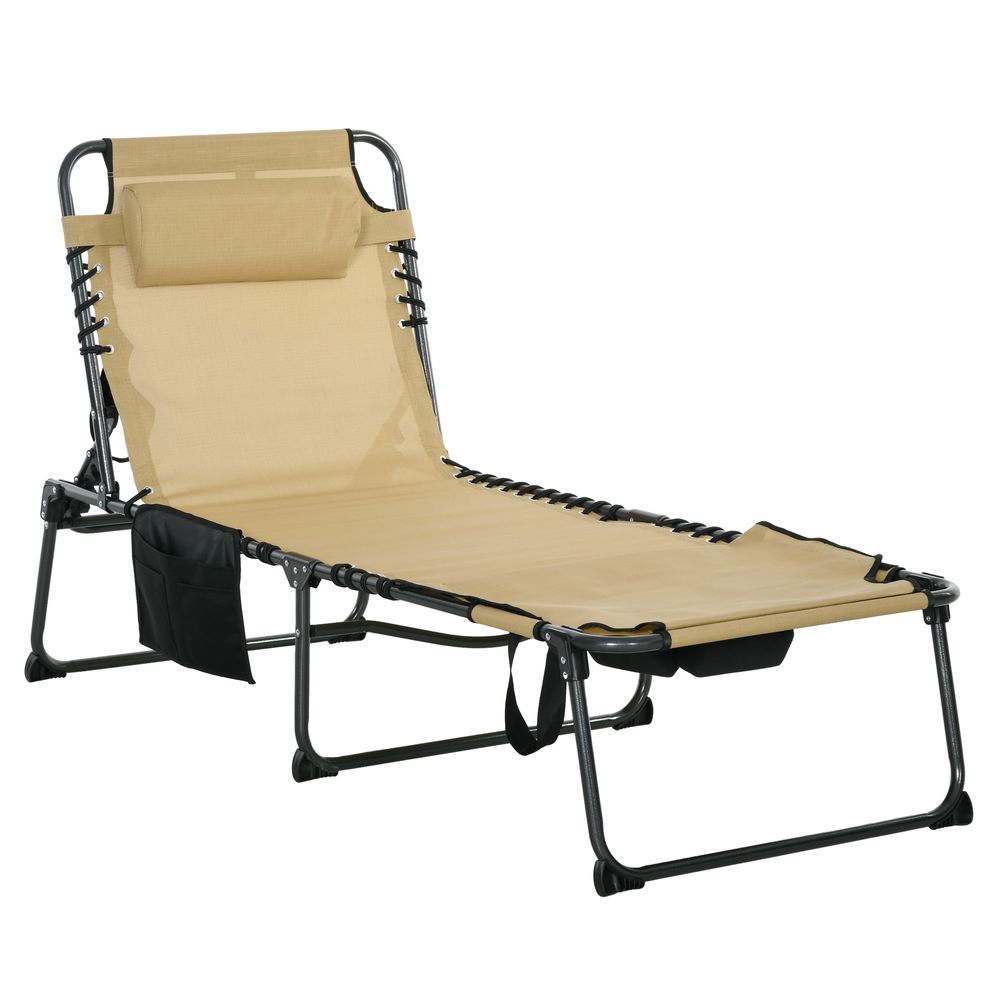 Outsunny Folding Sun Lounge - Reclining Back, Reading Hole, Beige
