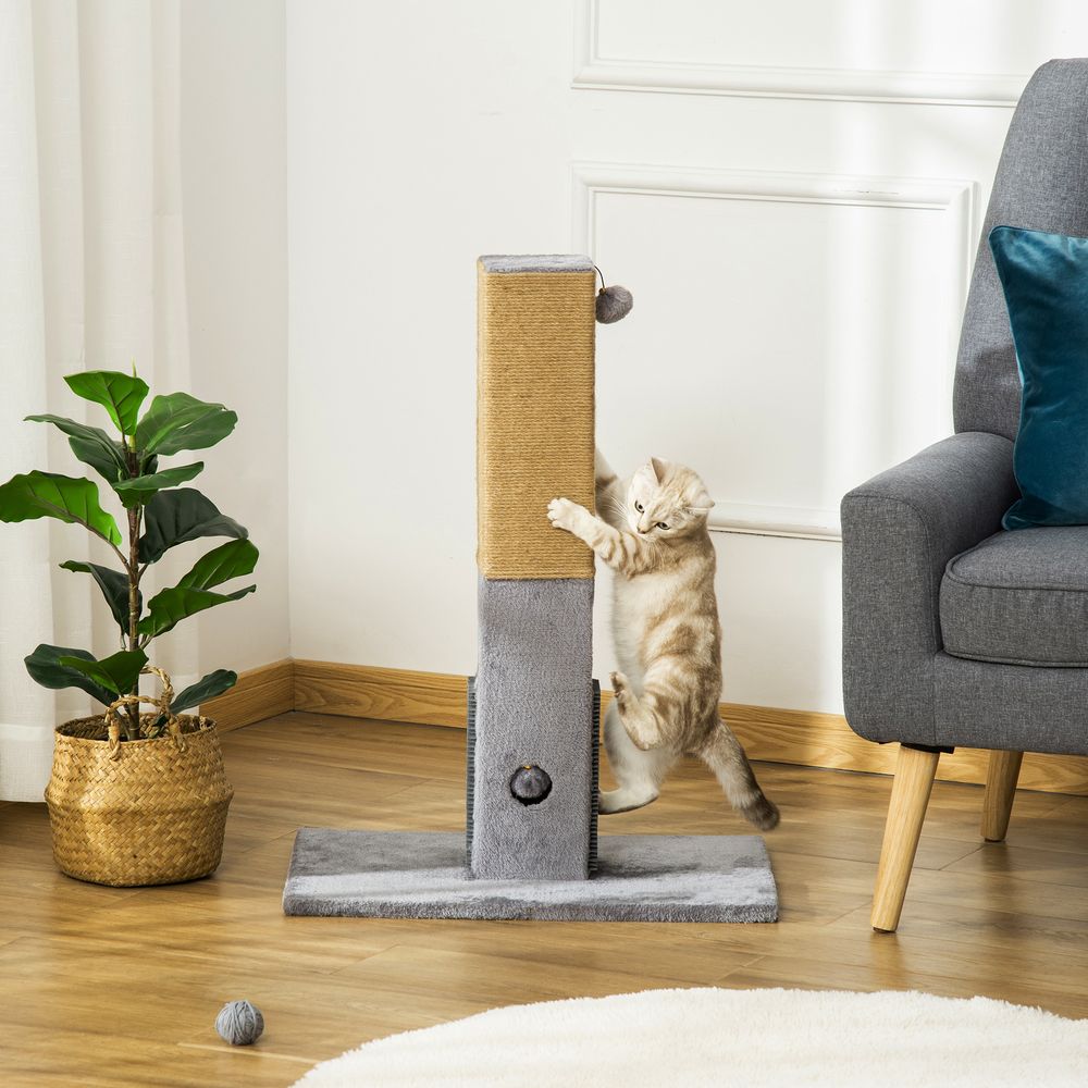 PawHut Cat Tree Scratching Post for Indoor Cats 79cm Jute Scratcher Climber w/Carpet Base Dangling Toy – Grey