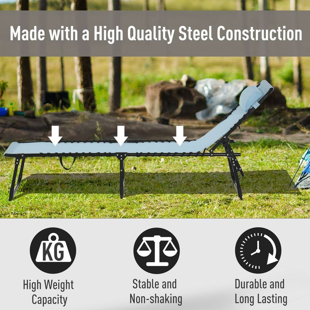 Premium Outsunny Folding Beach Chair Chaise Lounge in Baby Blue - 4 Adjustable Positions for Ultimate Comfort and Relaxation - High-Quality and Portable Design!