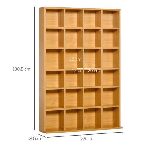HOMCOM 480 CD/ 312 DVD Storage Unit, Media Storage Shelf, Wooden Display Unit with Adjustable Shelves, 89 x 130.5 cm, Beech Wood Finish