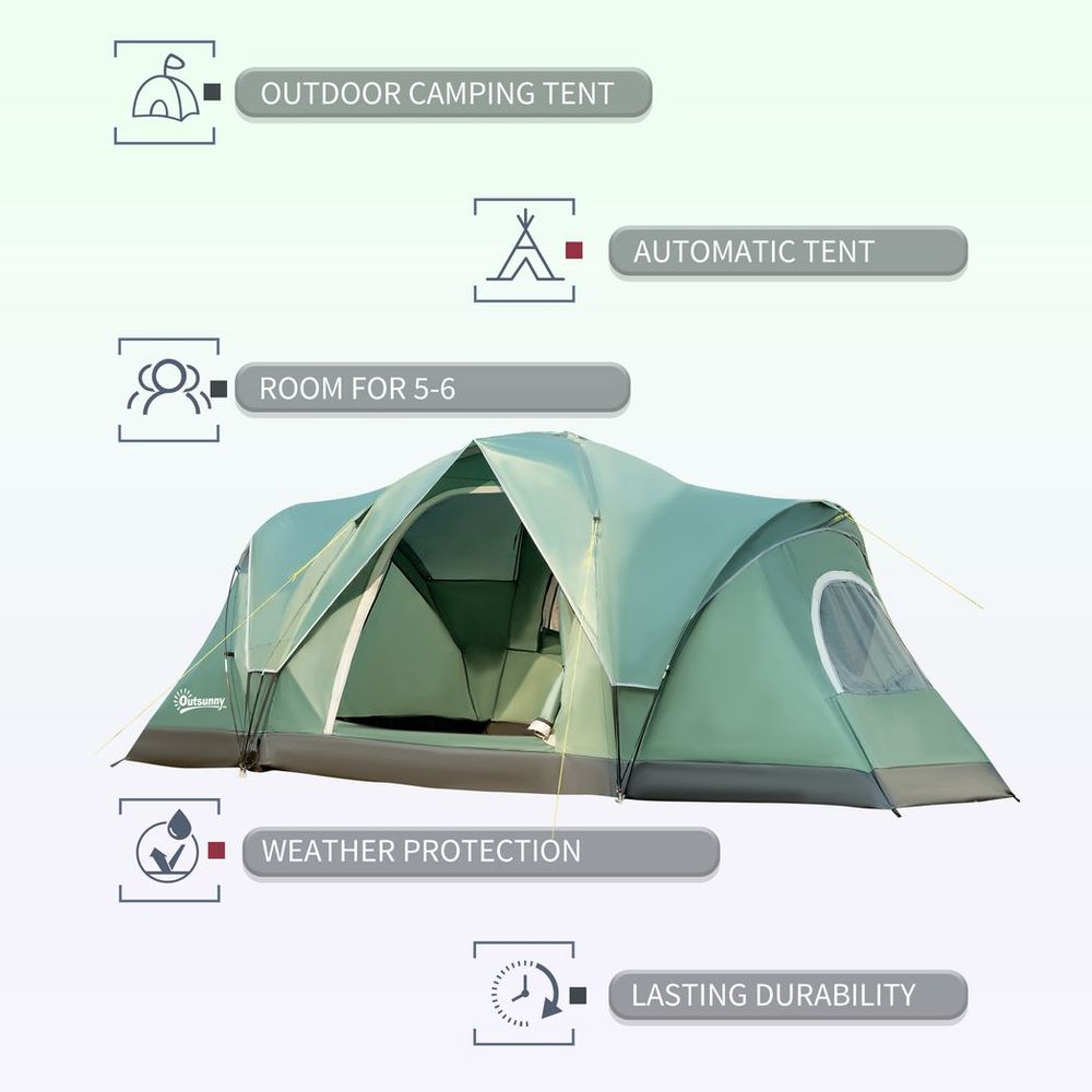 Premium 5-6 Person Camping Tent - Durable, Spacious & Easy Setup - Includes Bag & Accessories