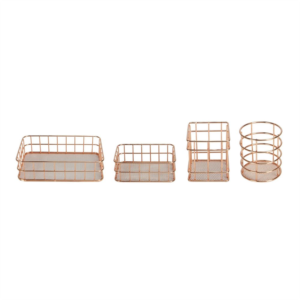 Premium Rose Gold Organisation Baskets - Set of 4 | M&W