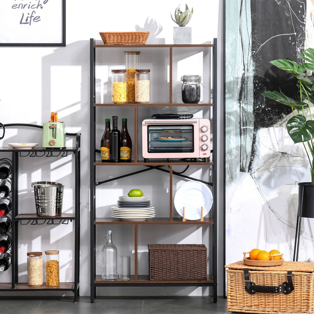 HOMCOM Industrial Bookshelf, Bookcase with 4-Tier Storage Rack furniture for Living Room Office Brown Black