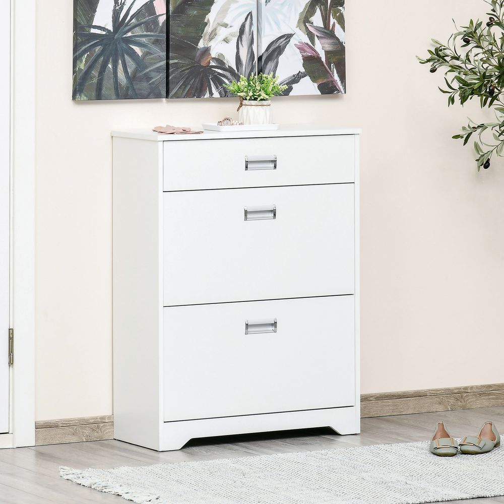 Tipping Shoe Cabinet Hall Organizer - Flip Drawers, 16 Pairs
