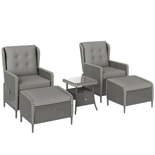 Outsunny Rattan Garden Furniture Set with Footstools Armchairs Charcoal Grey
