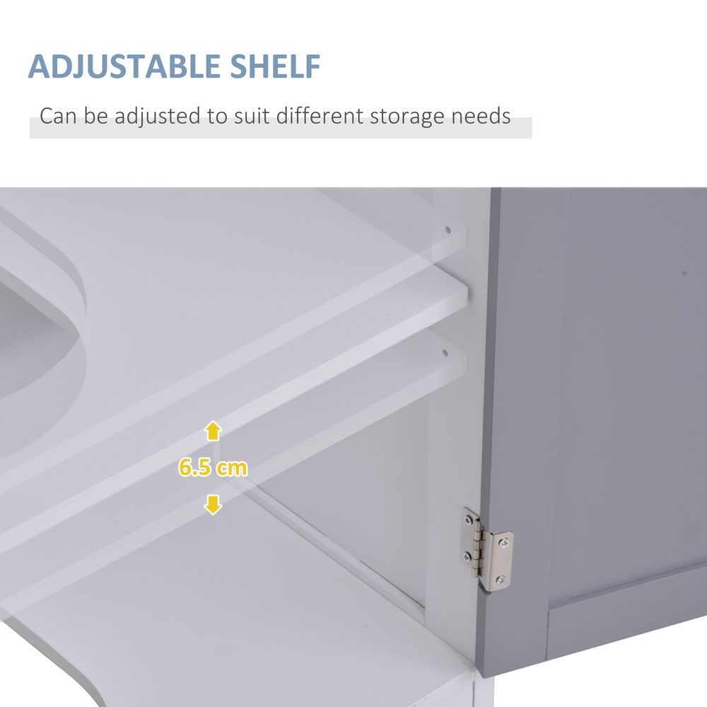 kleankin 60x60cm Under-Sink Storage Cabinet w/Adjustable Shelf Handles Drain Hole Bathroom Cabinet Space Saver Organizer White and Grey