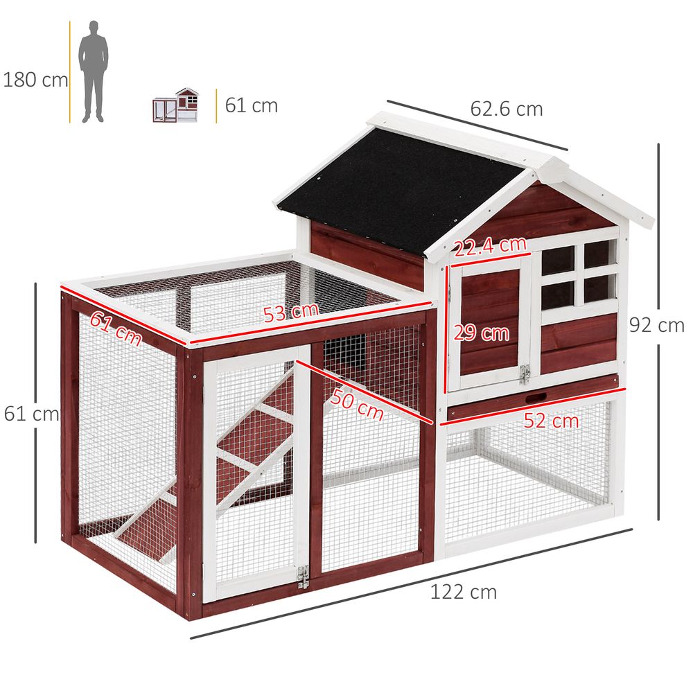 PawHut Rabbit Hutch Outdoor Wooden Guinea Pig Hutch Rabbit Run Bunny Cage Small Animal House Pull-Out Tray, Brown, 122 x 62.6 x 92 cm