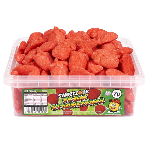 7p Foam Strawberry 700g Tub Sweets
