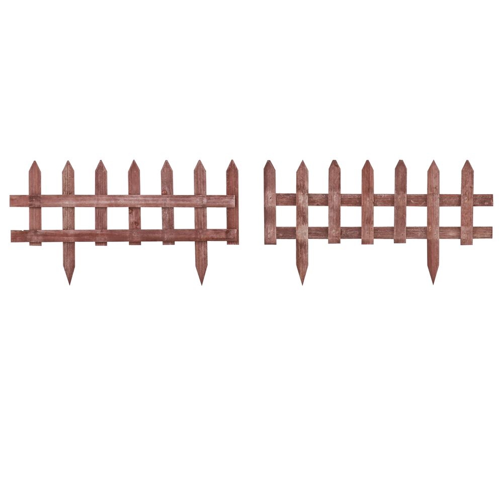 Outsunny 12-Pack Wooden Garden Border Fence - Decorative Picket Style - Brown