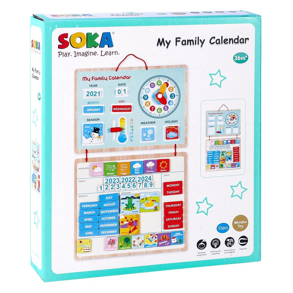 SOKA My Family Calendar - Learn Dates, Seasons, Time, & More - High Quality Wooden Toy
