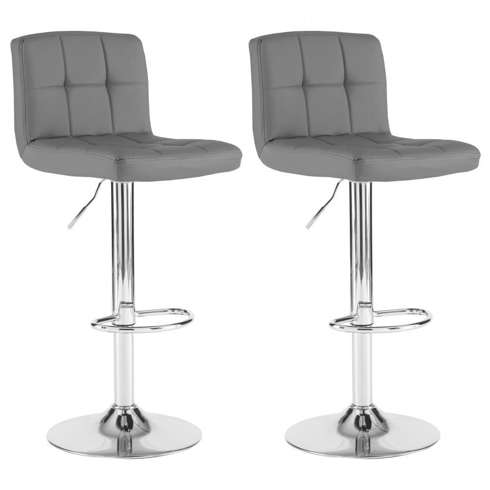 Set of Two Neo Grey Faux Leather Bar Stools with Polished Chrome Legs