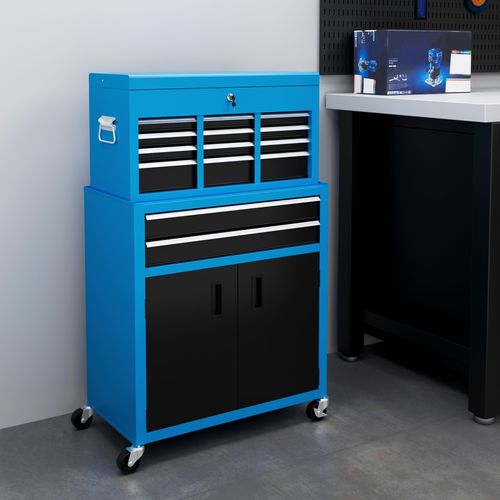 HOMCOM Top Chest and Roller Cabinet Combo Metal Tool Cabinet on Wheels