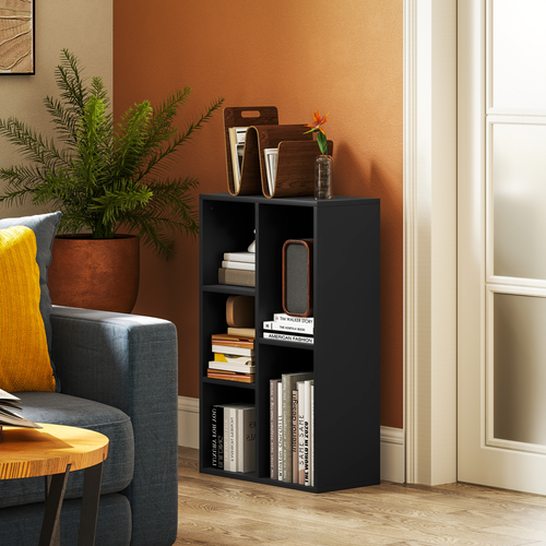 HOMCOM 2-Tier Bookshelf with 5 Open Storage Compartments