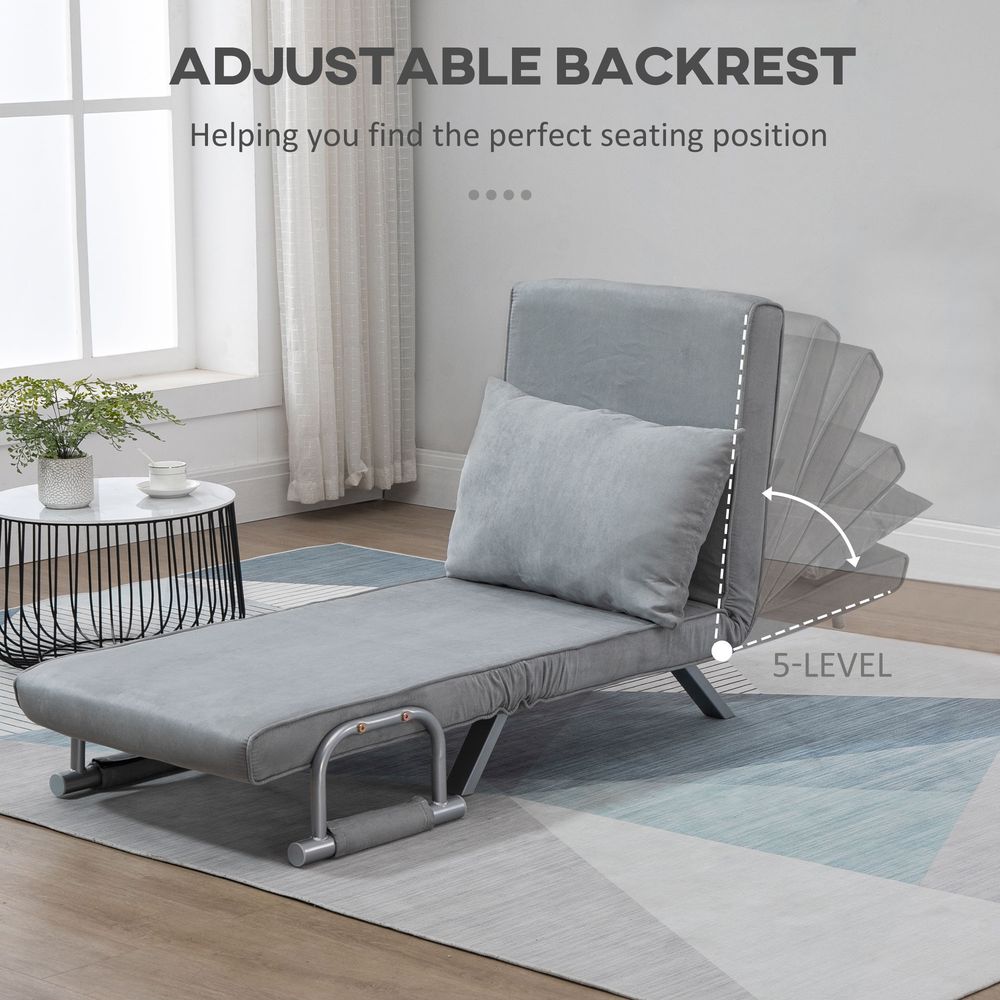 HOMCOM Modern 4-In-1 Single Sofa Bed Sleeper Foldable Portable Armchair Bed Chair Lounge Couch with Pillow for Living Room, Bedroom, Light Grey