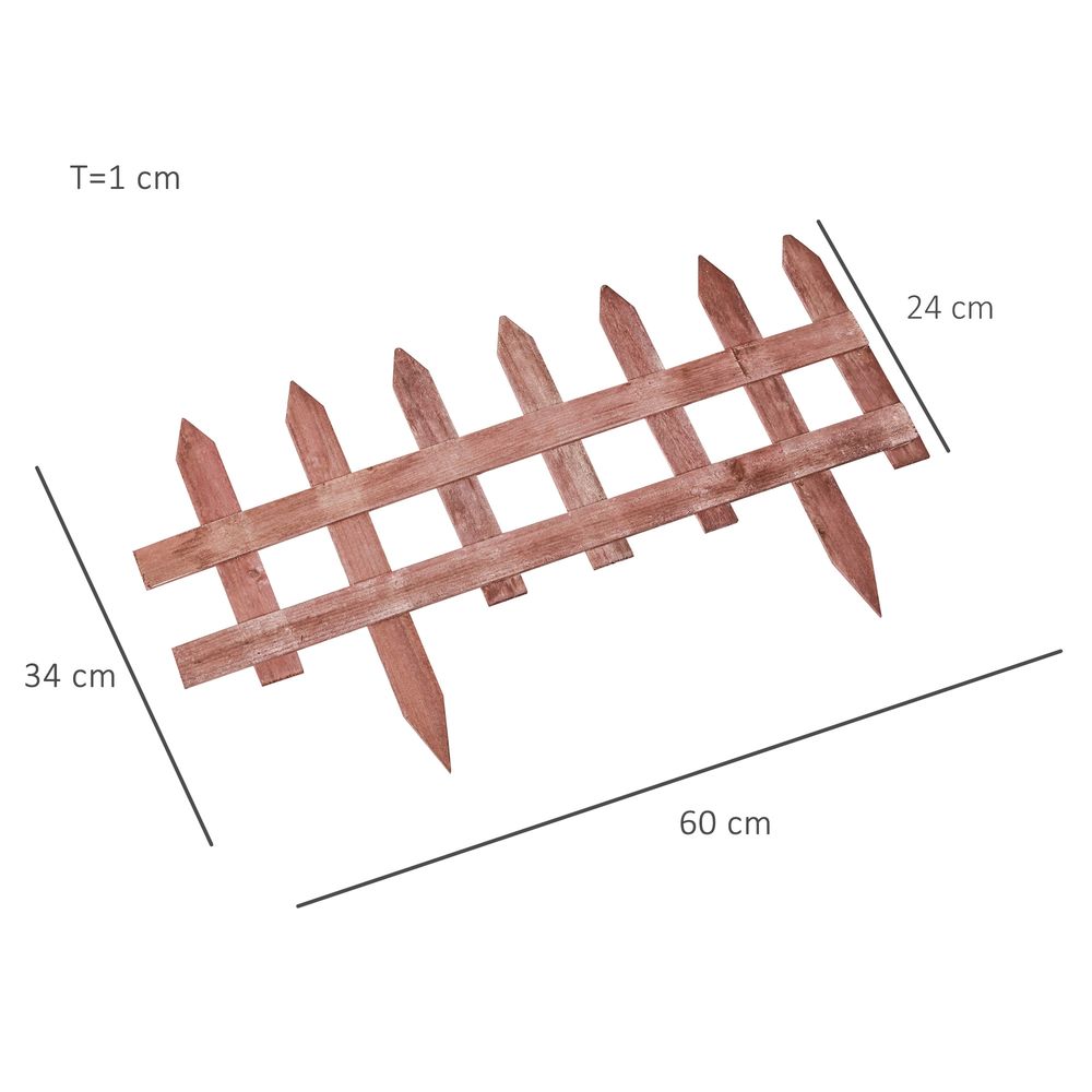 Outsunny 12-Pack Wooden Garden Border Fence - Decorative Picket Style - Brown