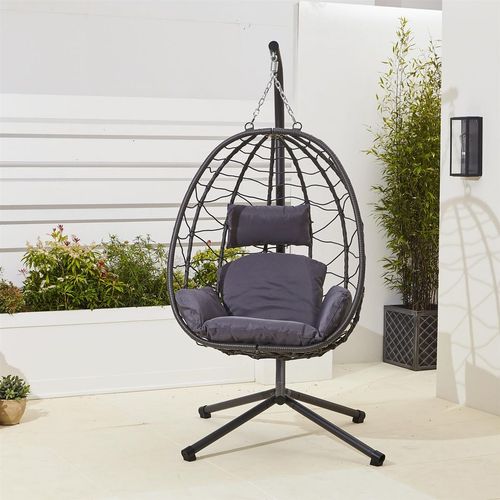 Neo Grey Garden Swing Hanging Egg Chair With Cushions