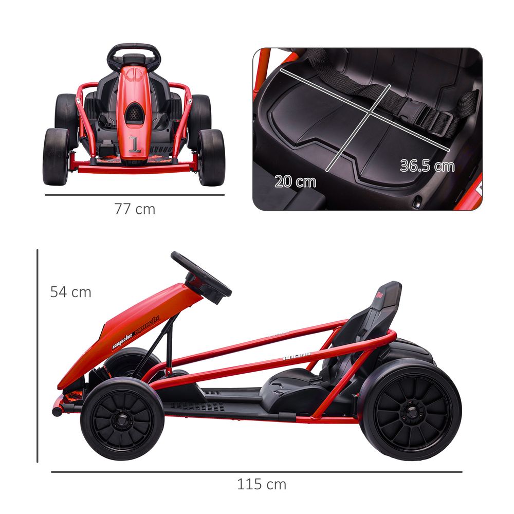 HOMCOM 24V Electric Go Kart for Kids with Music, Horn Honking, Slow Start