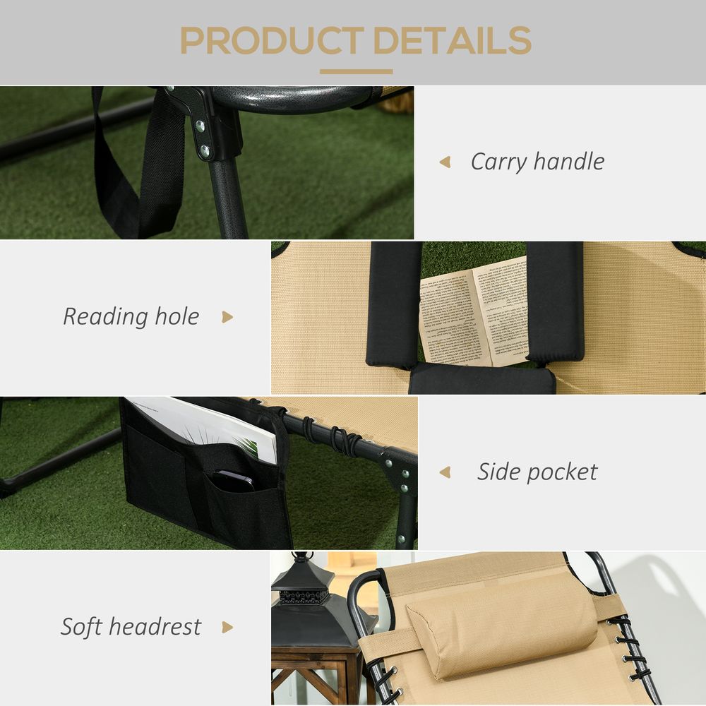 Outsunny Folding Sun Lounge - Reclining Back, Reading Hole, Beige