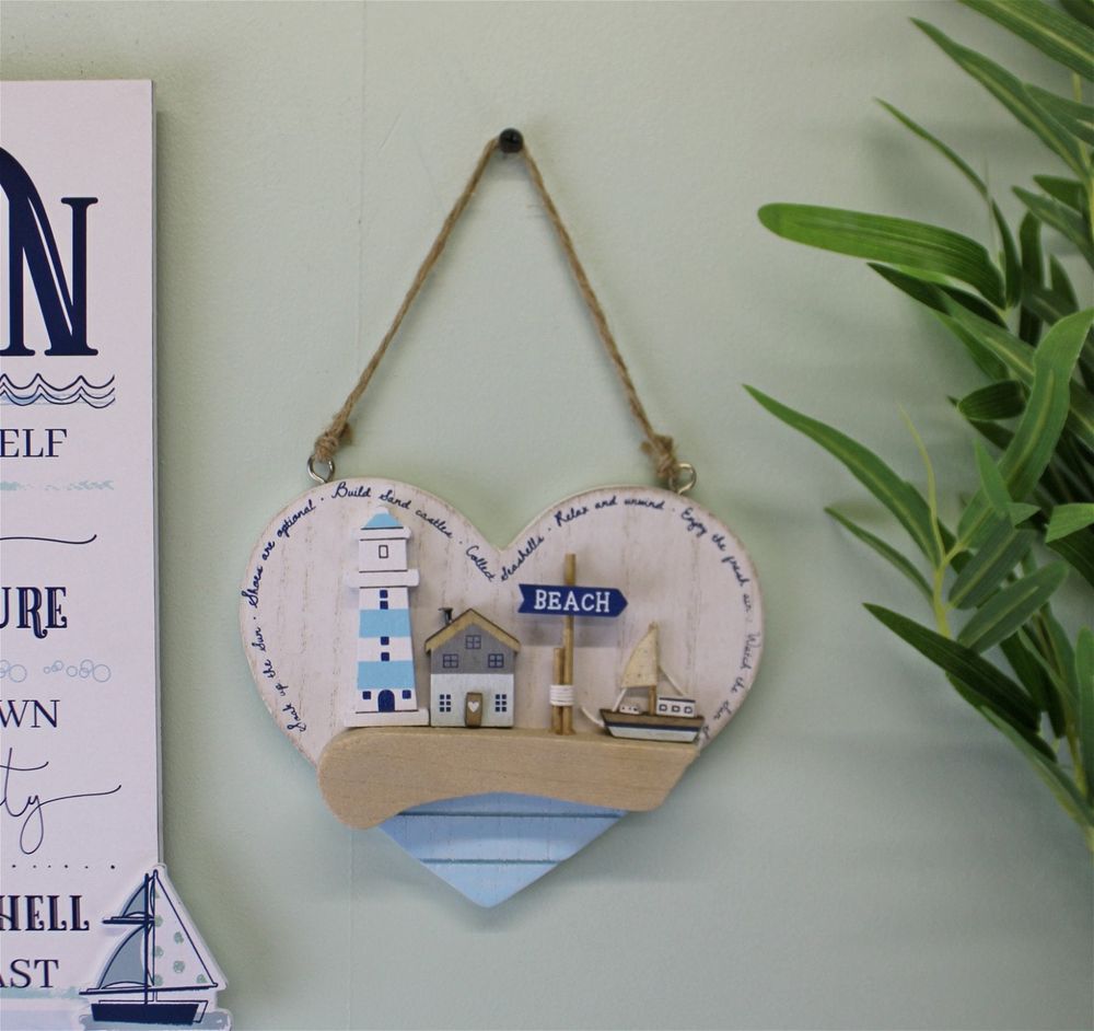 Rustic Seashore Heart Plaque: Coastal Decor for Home