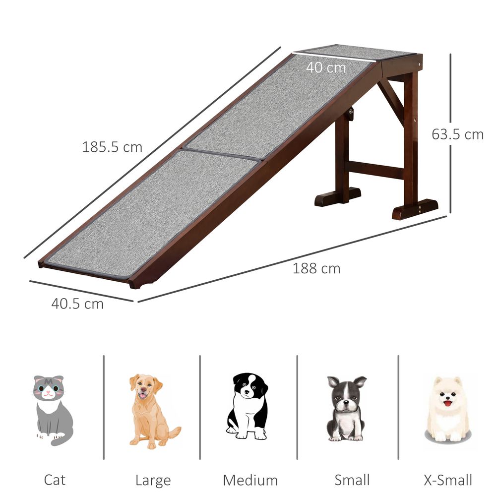 PawHut Pet Ramp for Dogs Cats Non-Slip Carpet Top Platform - Brown & Grey