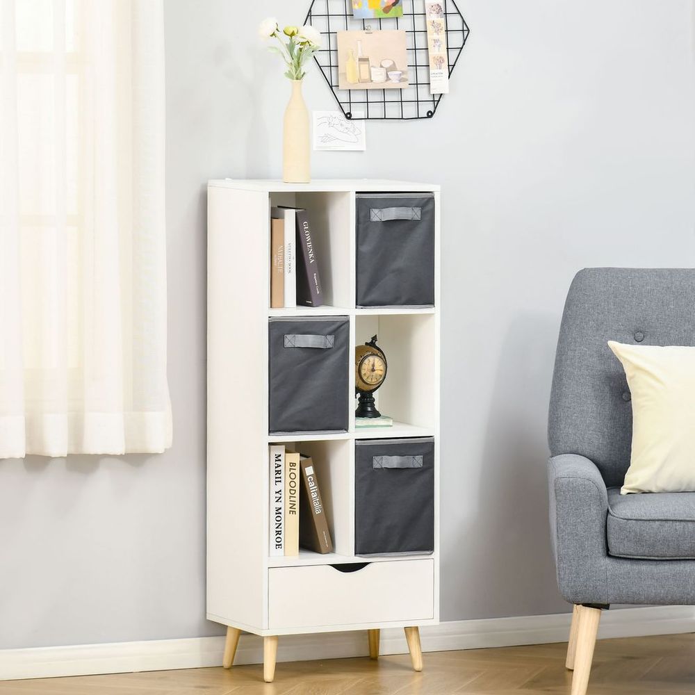 Modern Tall Bookcase with Storage Shelves & Drawer - Stylish & Functional Solution for Study, Bedroom, Office - High-Quality!
